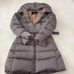 ザラ　ダウンコート　ロング丈　ウエストベルト　Aライン　グレー
