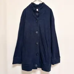 クルーネック コットン ジャケット 上着 パーカー カーディガン ネイビー 紺