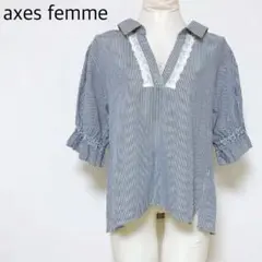 axes femme アクシーズファム 半袖 ブラウス ストライプ柄 レース Mのサムネイル