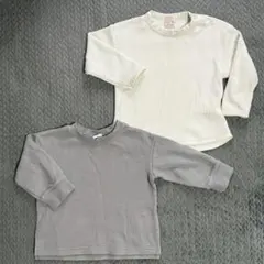 春色グリーン　男の子女の子　長袖ワッフル生地　カットソー 80〜セット