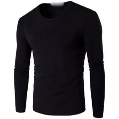 黒　M メンズ 長袖 Tシャツ 無地 スリム ボトムシャツ　　トップス