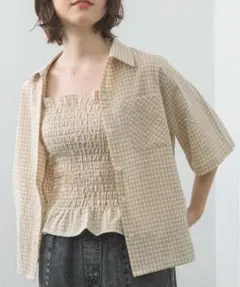 美品⭐︎RETRO GIRL●ギンガムチェックシャツ●シャーリングキャミSETのサムネイル