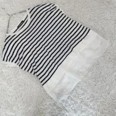 《メイソングレイ》 (2) 異素材ドッキングサマーニット ボーダー柄 カジュアル