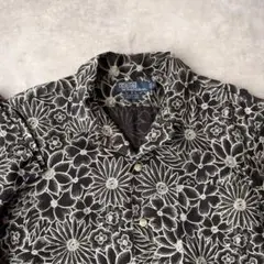 ポロ ラルフローレン 半袖 シャツ M 花柄 リネン CLAYTON ブラック