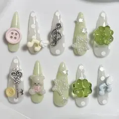 ネイルチップ ウィッシュコア バレーコア クローバー ドット 音符 パステル