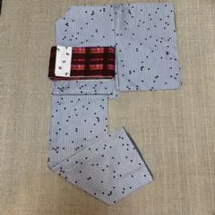 ふだんきもの　シルバーグレー系　幾何学模様　袷　小紋　洗える着物