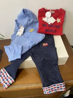 ⭐︎ミキハウス⭐︎車柄パンツと水色ジャケットセット 90サイズ