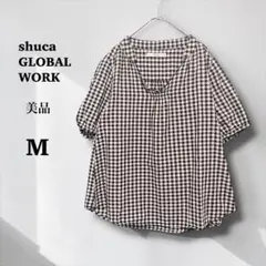 美品♡shuca GLOBALWORK ギンガムチェック柄　スキッパーブラウスMのサムネイル