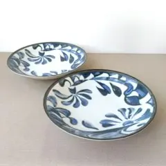 【2枚】新品 日本製 美濃焼 やちむん風 唐草 深皿 カレー皿 パスタ皿 軽いのサムネイル