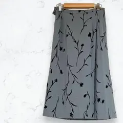 【ラピーヌブランシュ】Aラインスカート グレー M 花柄 日本製 レトロ