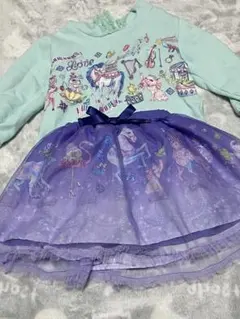 エコネコ　ミントグリーン トレーナー　チュール紫スカート セット　110