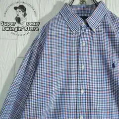 人気 ラルフローレン 長袖シャツ ブルー XL チェック ボタンダウン 古着