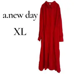 【美品✨】a.new day （XL）赤 長袖 シャツワンピース