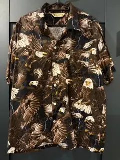 名作 ウエアハウス 鷲 富士山 刺繍 ボウリングシャツ 茶 M スカシャツ