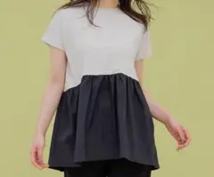 アンフィーロ タフタコンビTシャツ ペプラム 異素材切替 ベージュのサムネイル