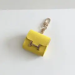 AirPods イヤホンケース 小物入れ キーホルダー バッグチャーム　イエロー
