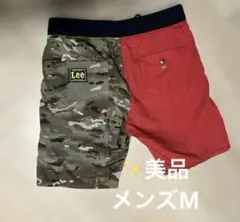LEE リー　ハーフパンツ　左右切替デザイン　カモフラ×レッド　メンズMのサムネイル