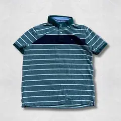TOMMY HILFIGER ポロシャツ XL グリーンボーダー スリムフィット