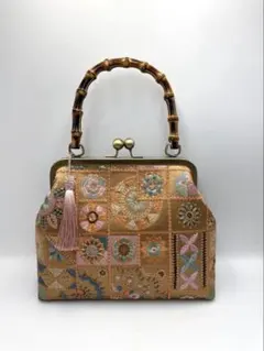 【ハンドメイド】 刺繍　がま口バッグ ハンドバッグ　#578