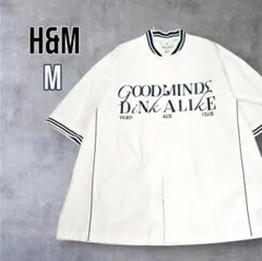 H&M ベースボールシャツ 半袖 M 白 ロゴ ルーズ オーバーサイズ