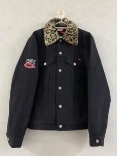 Sex Skateboards デニムジャケット L 衿 ファー 豹柄 裏地総柄