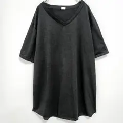 【3L相当】US古着 Vネック チュニック Tシャツ ブラック 黒 US表記Ｌ
