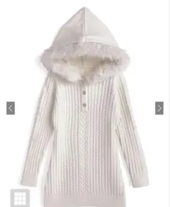 GRL ファーフードケーブル編みニットワンピース アイボリー