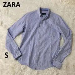 ZARA ザラ　長袖シャツ 青白ストライプ　綿　S