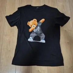 【Size S】クマのキャラクター プリント Tシャツ 黒