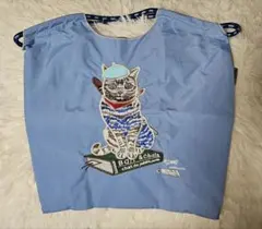 猫デザイン エコバッグ ブルー 軽量 お買い物バッグ サブバッグ 可愛い