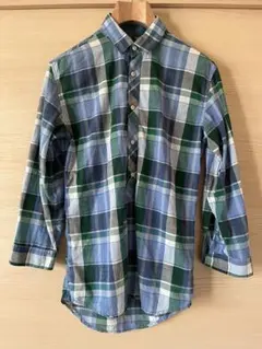 ZARA MAN メンズチェック柄七分袖シャツ　ブルー系　Ｓ〜M相当のサムネイル