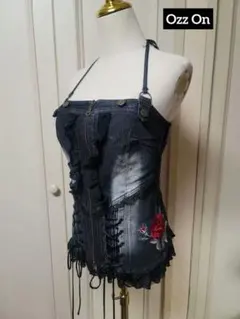 Ozz On オッズオン デニムビスチェ レースアップ薔薇刺繍のサムネイル