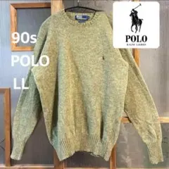 90s POLO by RalphLauren 厚手ウールニットLL グリーン