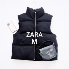 ZARA/中綿ベスト/ウール混/フルジップ/ブラック/ハイネック