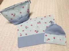 いちご給食セットブルーマット(25×35)お弁当袋巾着袋コップ袋入園入学女の子