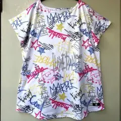 Marble マーブル フィットネスウェア Tシャツ ロゴ 落書き風 白 Lのサムネイル
