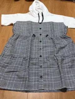 ピンクラテ フード付きチェック柄ワンピース XS/150