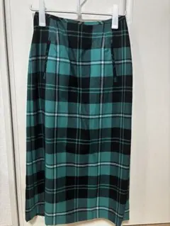 ウール素材 タータンチェック柄 タイトスカート グリーン　40