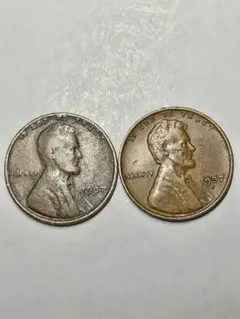 pn511 1937年-,S. リンカンペニー 2枚セット 麦ペニー