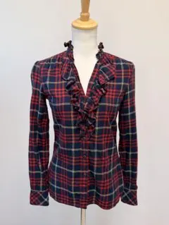 TOMMY HILFIGER チェック柄 フリル ブラウス シャツ 4 M