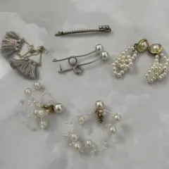 パール系イヤリング4つとヘアピン1つセット