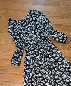 ユナイテッドアローズグリーンレーベルリラクシング　花柄ロングワンピースVネック秋