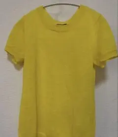 コムサイズム　麻100%半袖シアーニット　イエローSサイズ