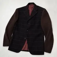 90s 再構築 ニット ドッキング ウール テーラードジャケット チェック 国産