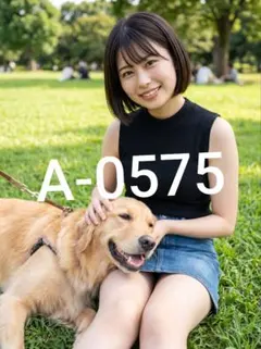A0575【AI美女】 L判写真　ペットとお散歩中のミニスカ美女 aiart