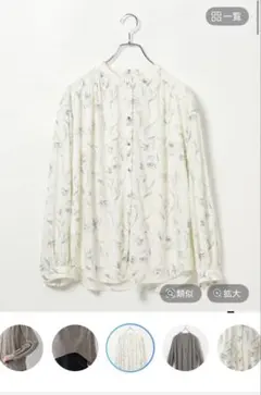 グローバルワーク　さらさらリラックスプリントブラウス　アイボリー線画フラワー　M