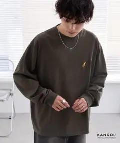 KANGOL　ワンポイント刺繍　オーバーサイズ長袖Tシャツ（ダークブラウン）
