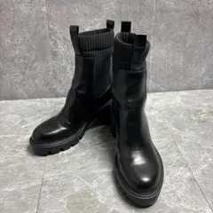 美品 ZARA トラックソール ソックス サイドゴアブーツ 24 ブラック ザラ