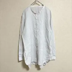 GEORGES RECH ストライプ ロングシャツ 白 ノーカラー チュニックのサムネイル