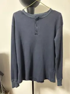 メンズ　サーマル　ワッフル　ヘンリーネック